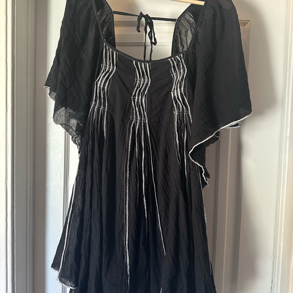 Free People Black Mini Dress with White Stitching
